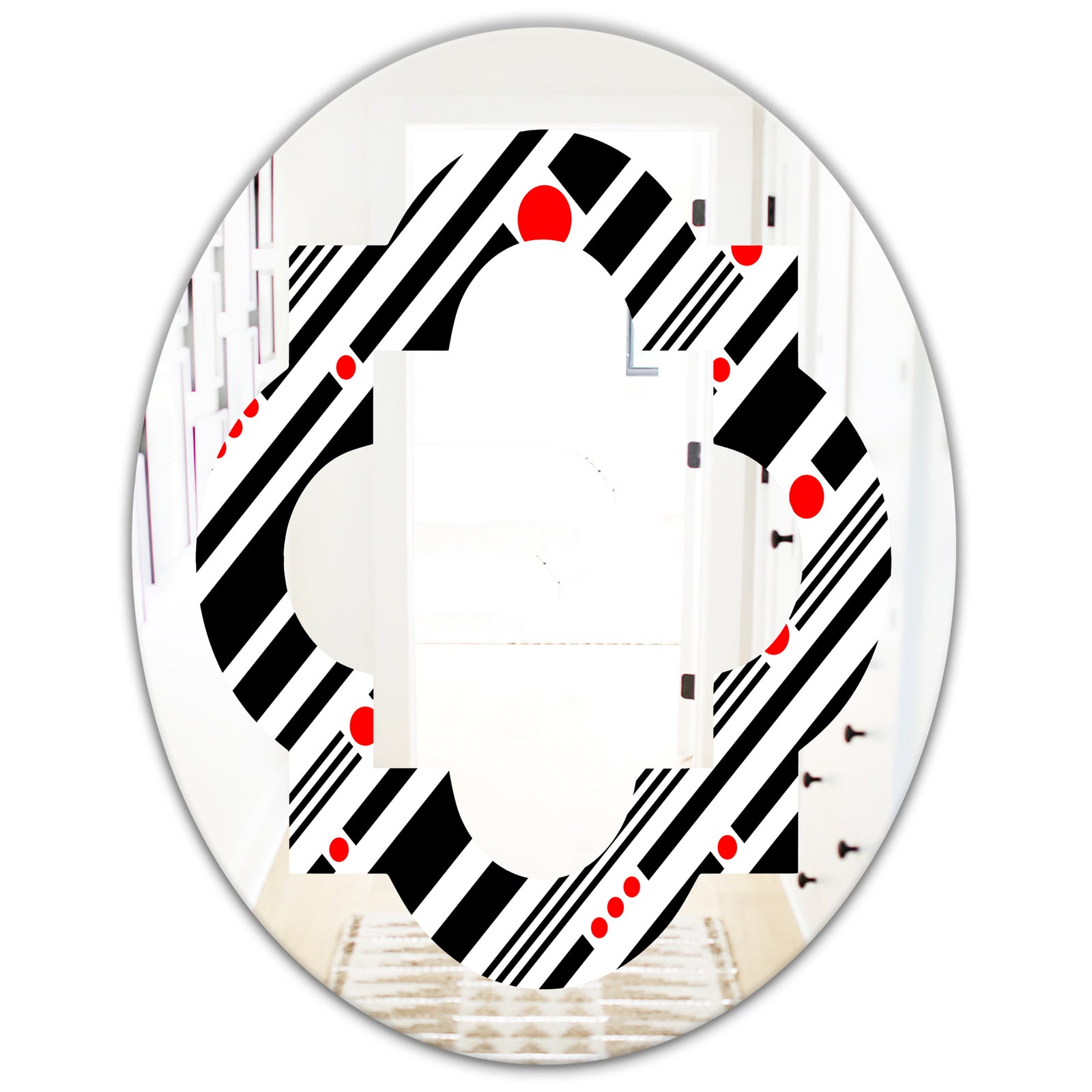 Retro Geometrical Abstract Minimal Pattern XII - Modern Round or Oval Wall Mirror - Quatrefoil