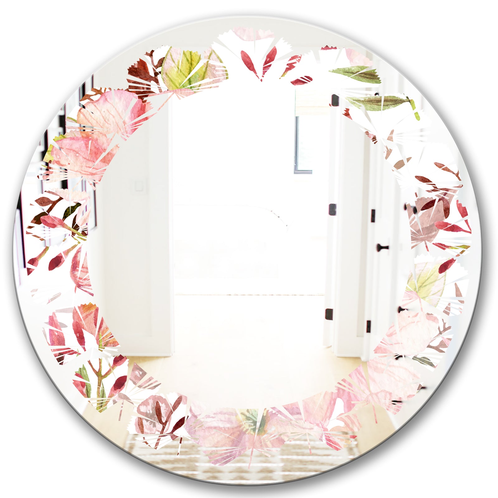 Floral Botanical Retro III - Modern Round or Oval Wall Mirror - Leaves