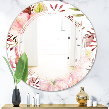Floral Botanical Retro III - Modern Round or Oval Wall Mirror - Triple C