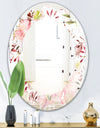Floral Botanical Retro III - Modern Round or Oval Wall Mirror - Leaves