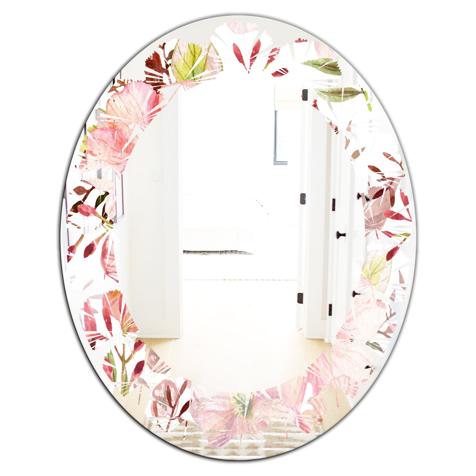 Floral Botanical Retro III - Modern Round or Oval Wall Mirror - Leaves