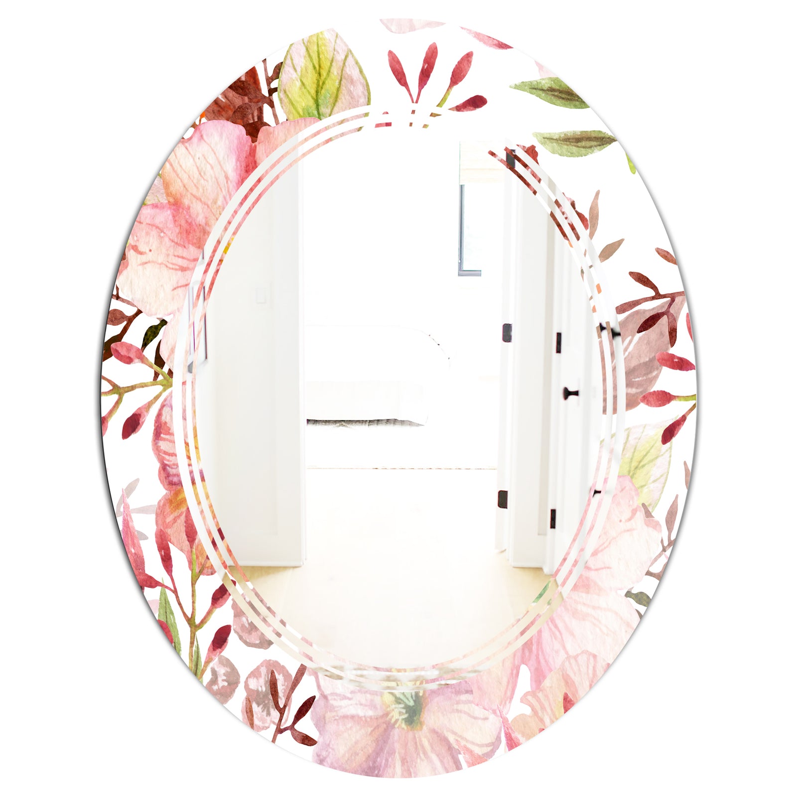 Floral Botanical Retro III - Modern Round or Oval Wall Mirror - Triple C