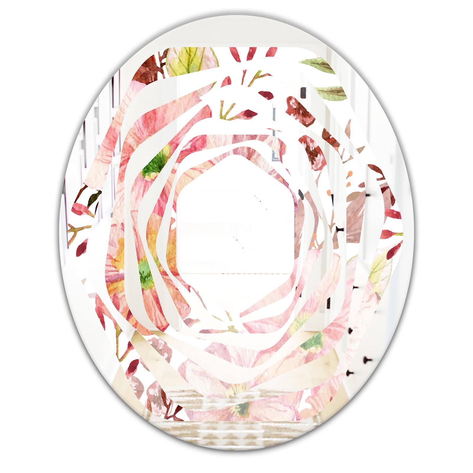 Floral Botanical Retro III - Modern Round or Oval Wall Mirror - Whirl
