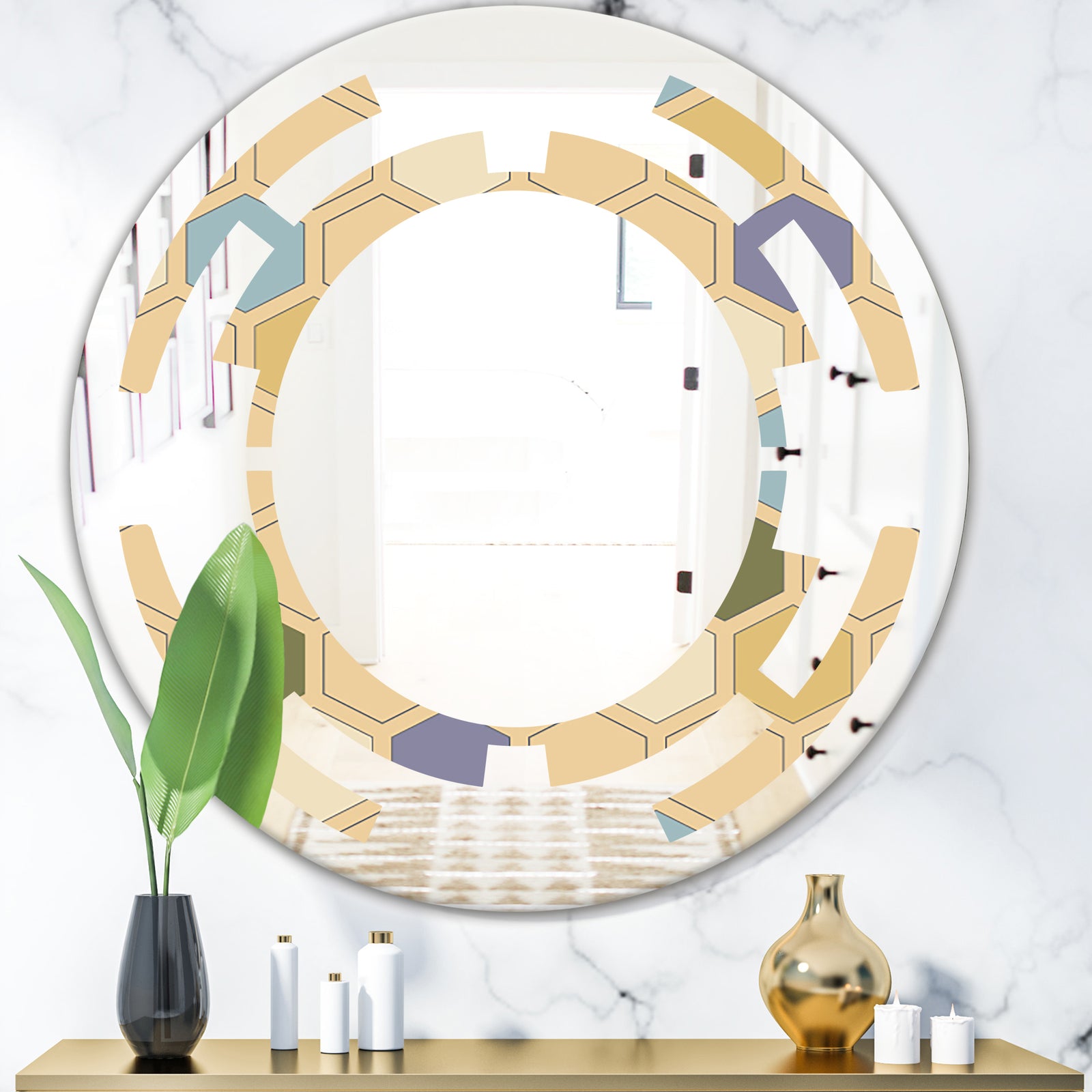 Retro Hexagon PatternX - Modern Round or Oval Wall Mirror - Space