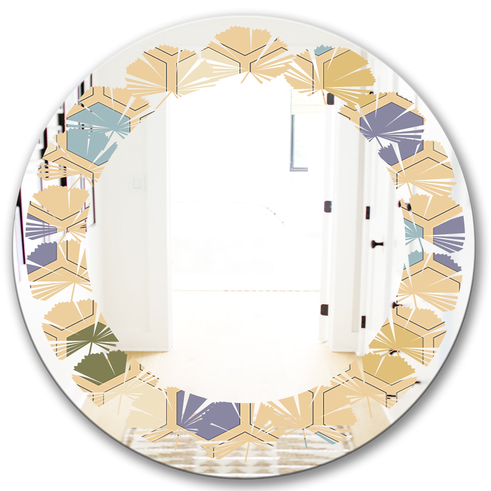 Retro Hexagon PatternX - Modern Round or Oval Wall Mirror - Leaves