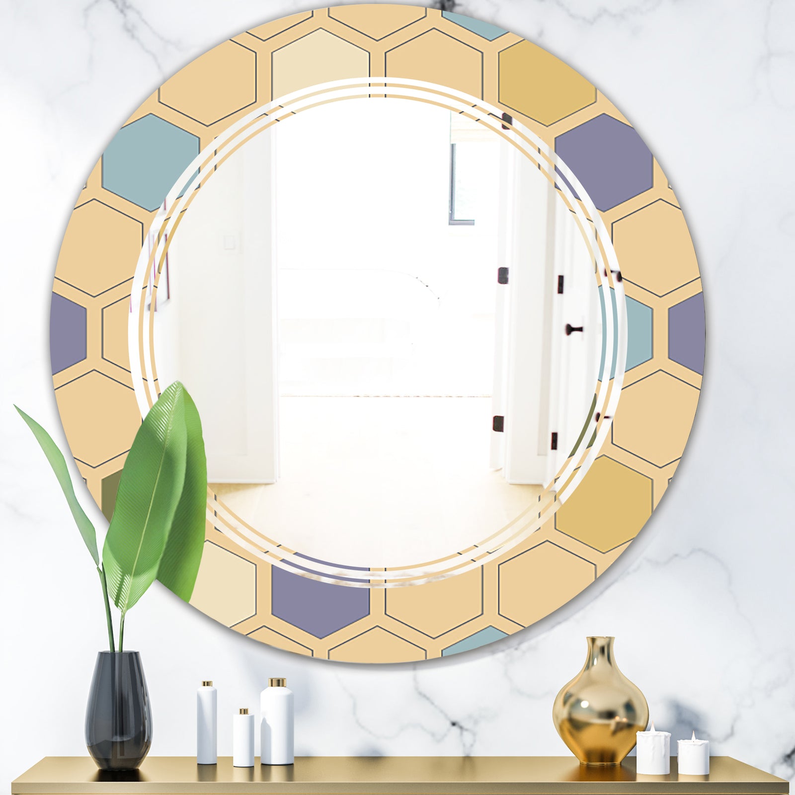 Retro Hexagon PatternX - Modern Round or Oval Wall Mirror - Triple C