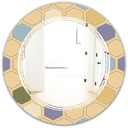 Retro Hexagon PatternX - Modern Round or Oval Wall Mirror - Triple C