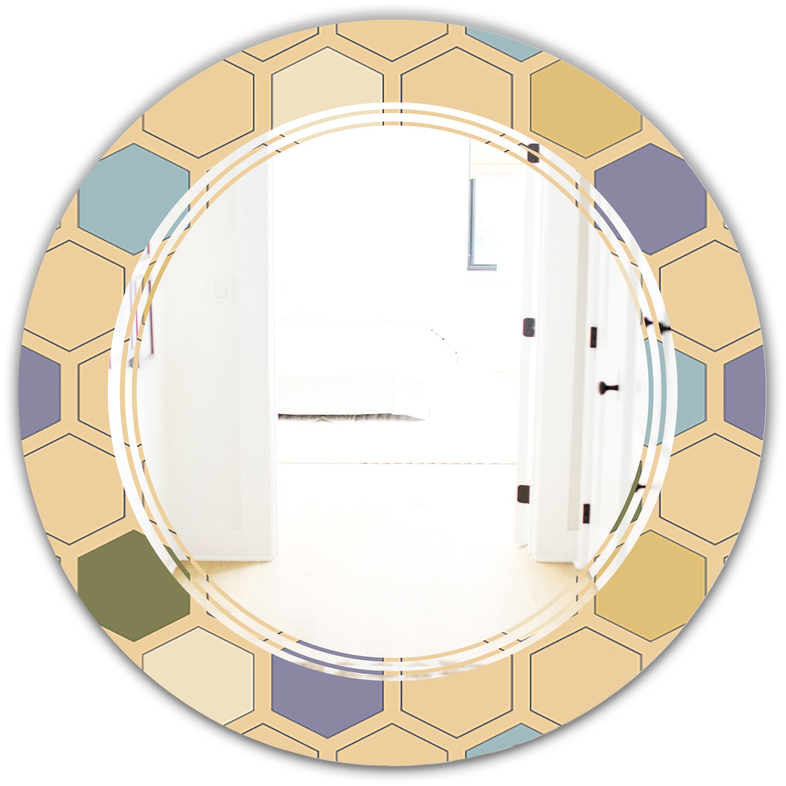 Retro Hexagon PatternX - Modern Round or Oval Wall Mirror - Triple C