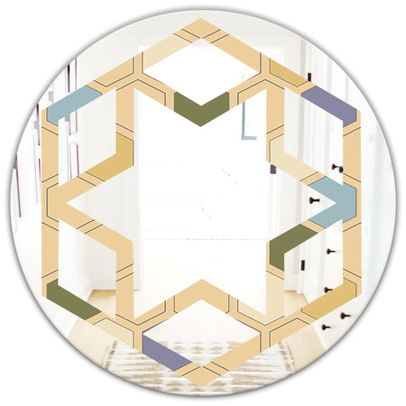 Retro Hexagon PatternX - Modern Round or Oval Wall Mirror - Hexagon Star