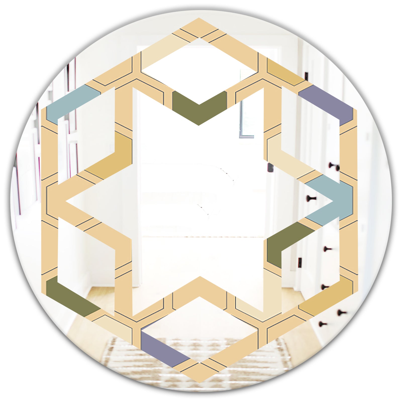 Retro Hexagon PatternX - Modern Round or Oval Wall Mirror - Hexagon Star