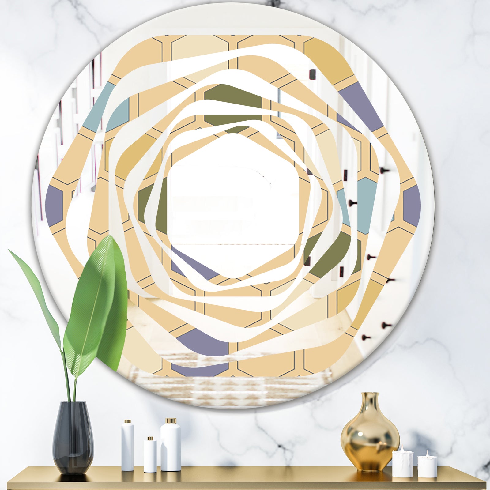 Retro Hexagon PatternX - Modern Round or Oval Wall Mirror - Whirl