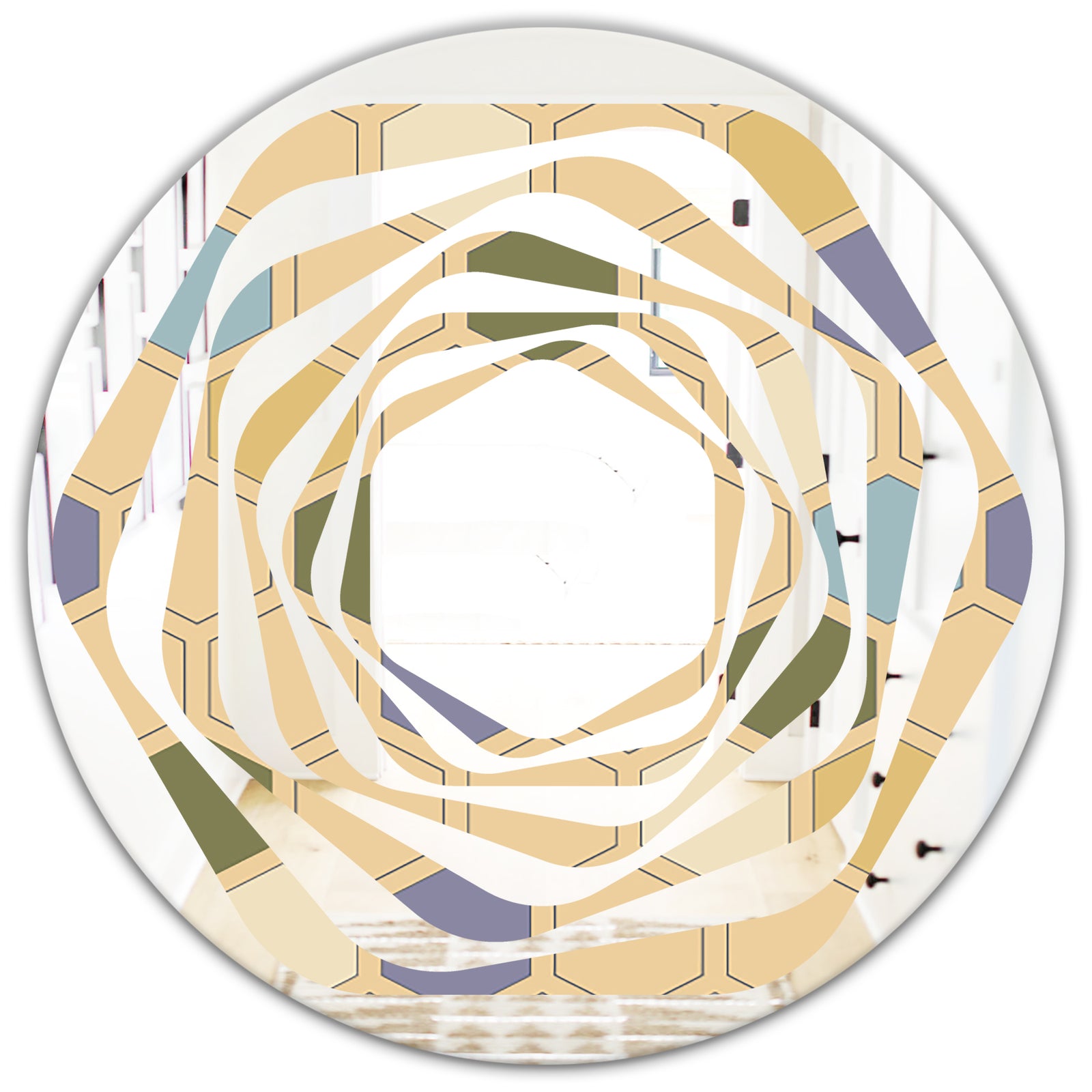 Retro Hexagon PatternX - Modern Round or Oval Wall Mirror - Whirl