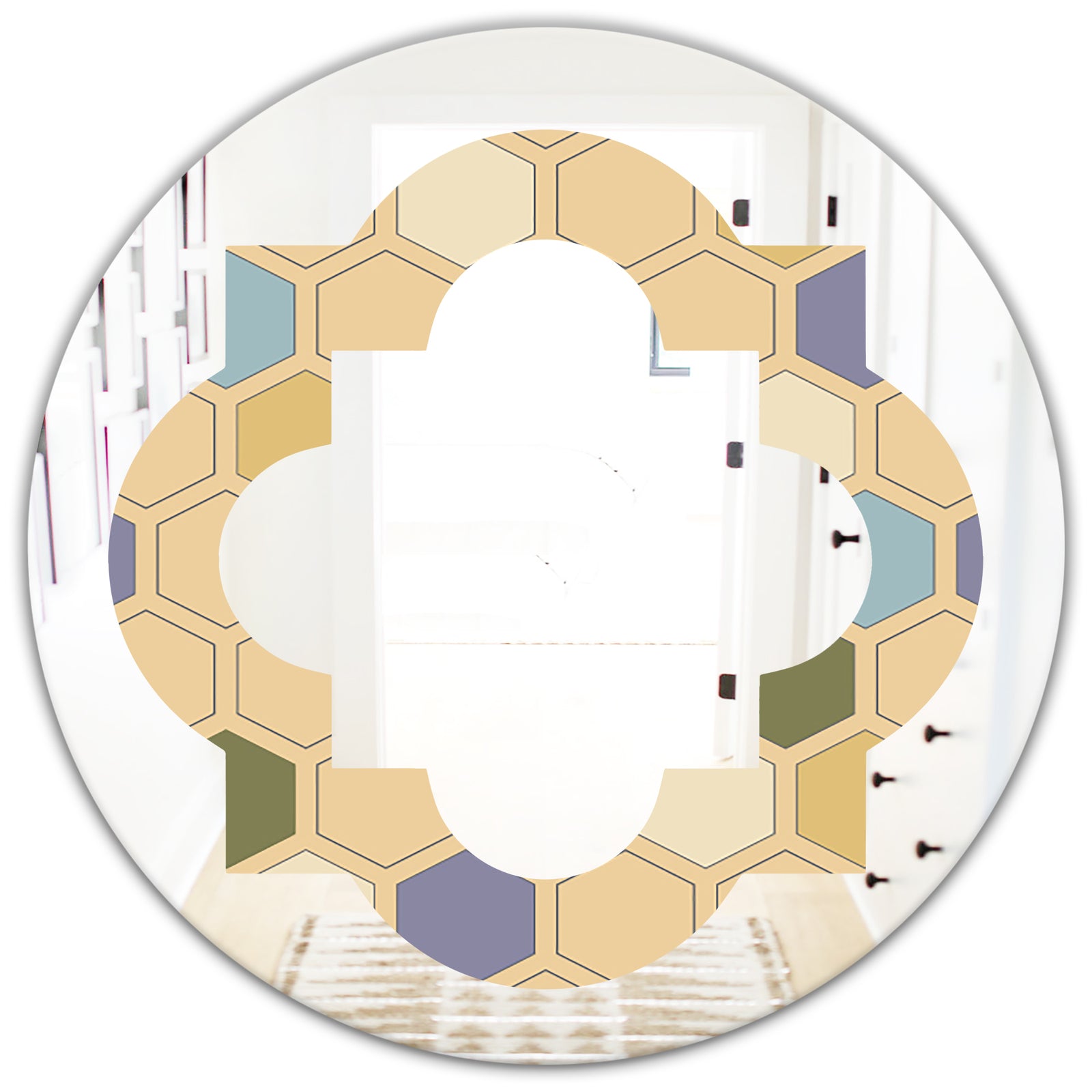 Retro Hexagon PatternX - Modern Round or Oval Wall Mirror - Quatrefoil