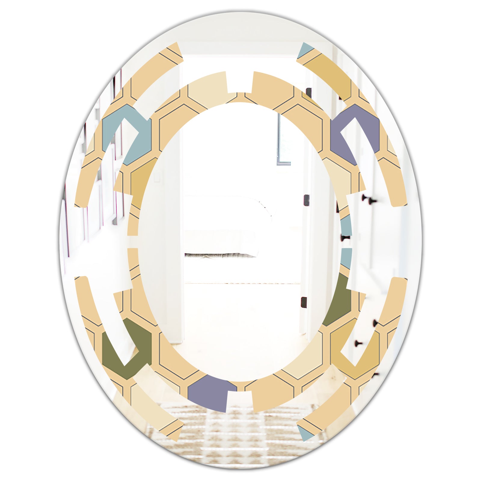 Retro Hexagon PatternX - Modern Round or Oval Wall Mirror - Space