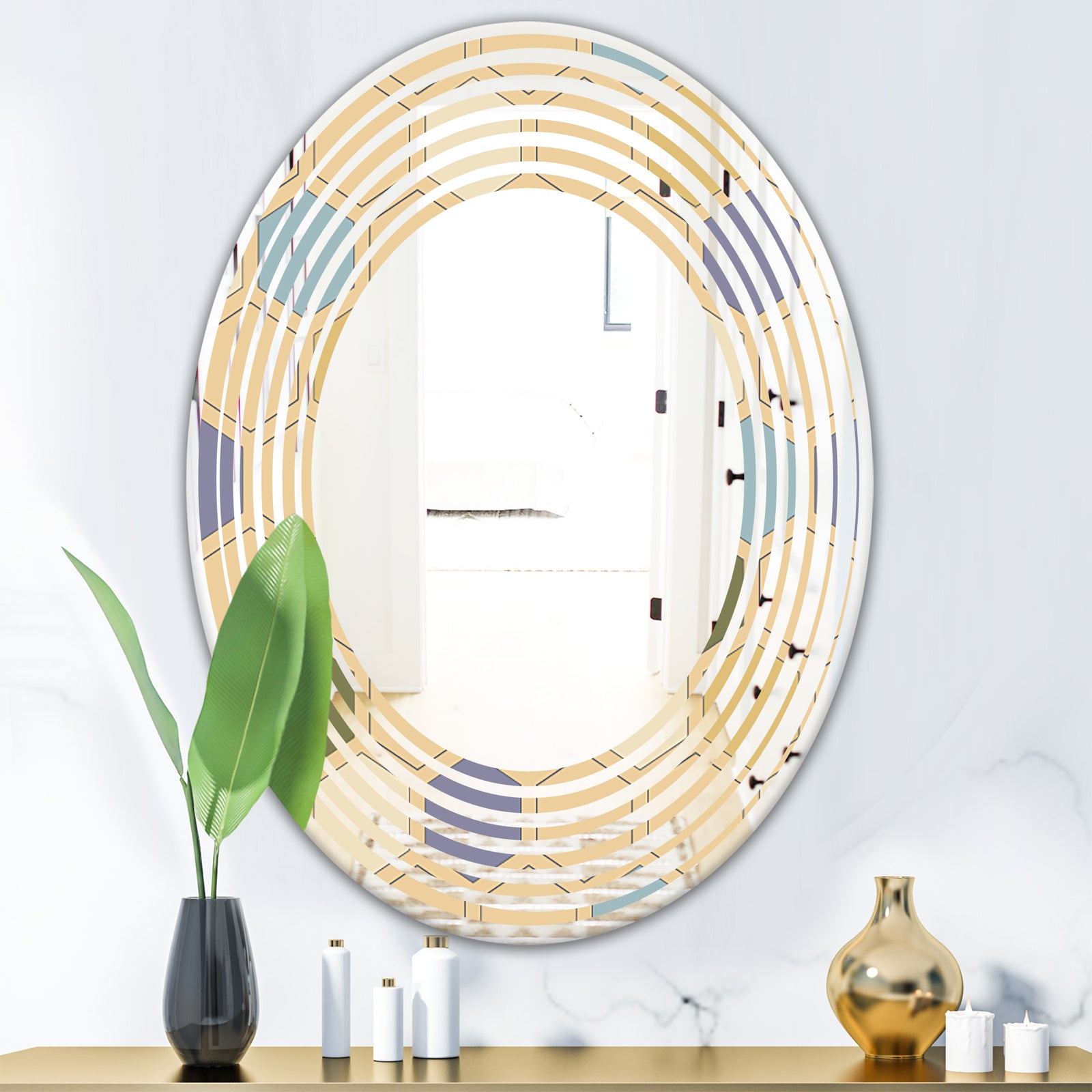 Retro Hexagon PatternX - Modern Round or Oval Wall Mirror - Wave