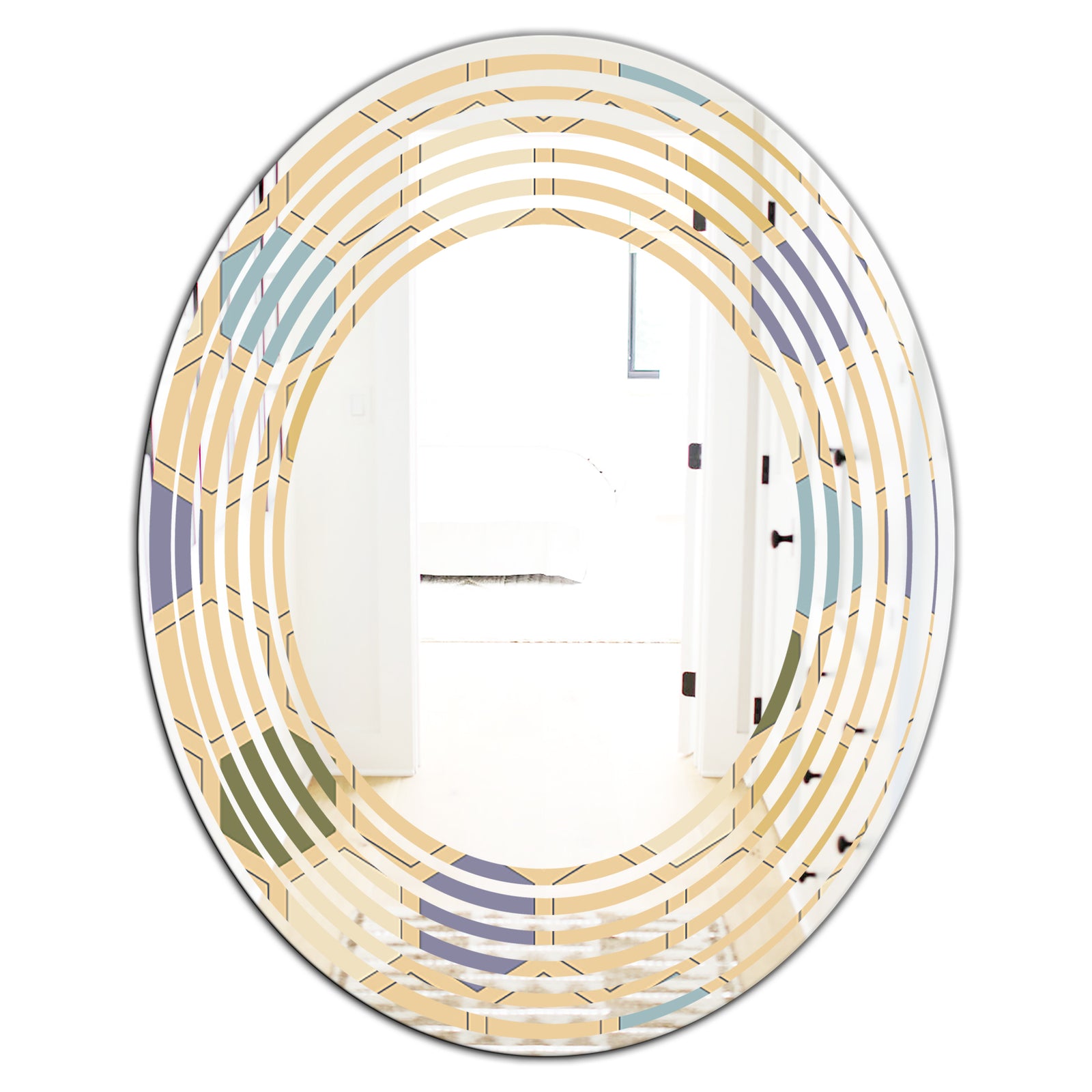 Retro Hexagon PatternX - Modern Round or Oval Wall Mirror - Wave
