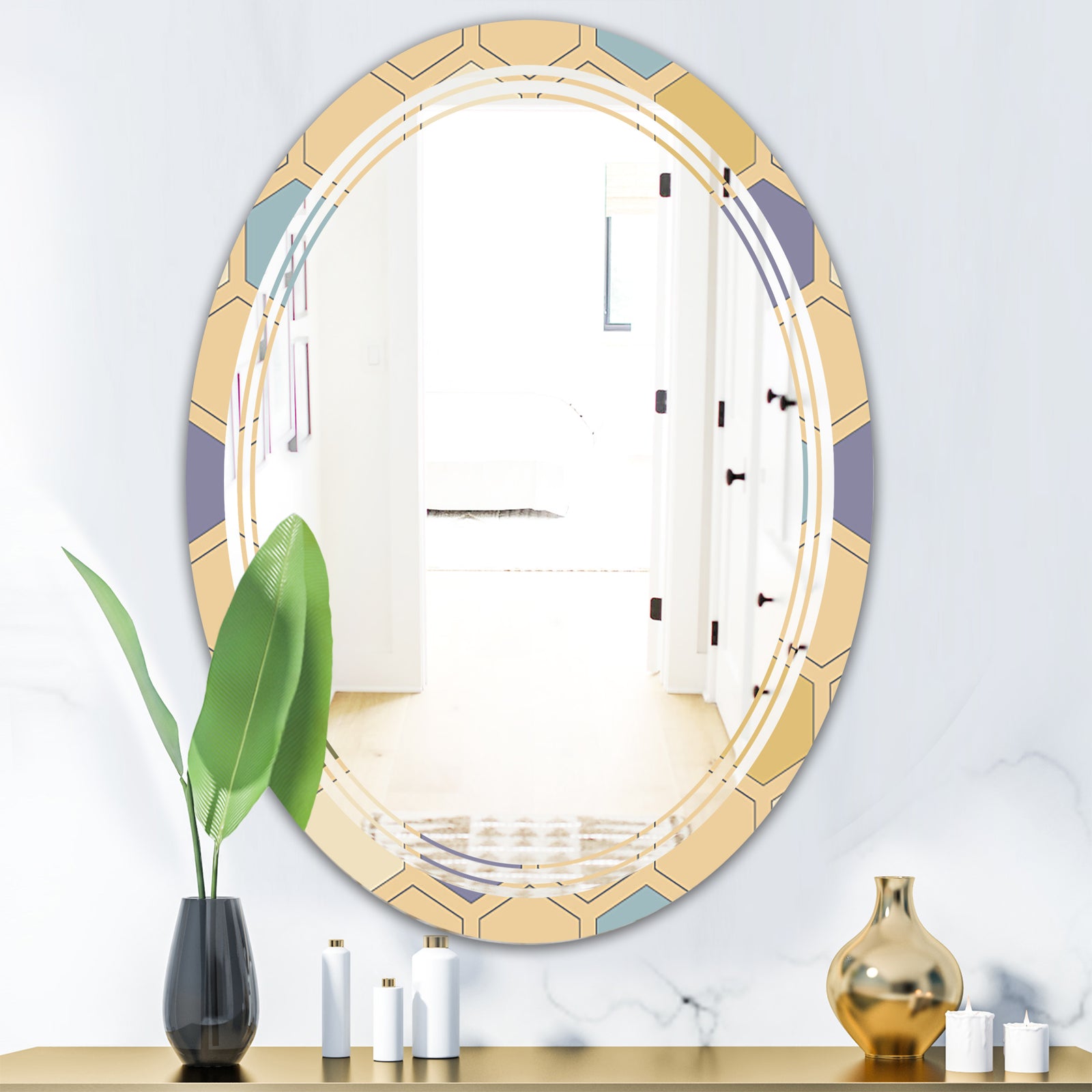 Retro Hexagon PatternX - Modern Round or Oval Wall Mirror - Triple C