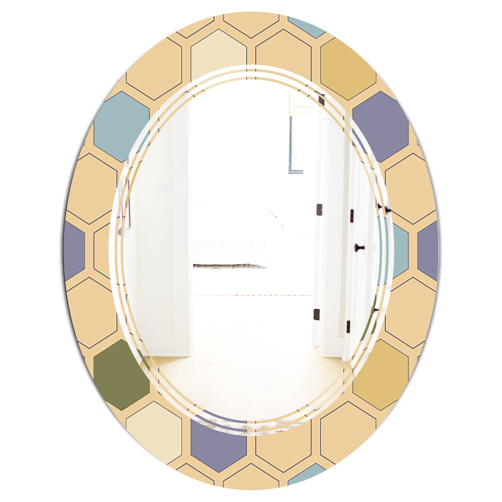 Retro Hexagon PatternX - Modern Round or Oval Wall Mirror - Triple C