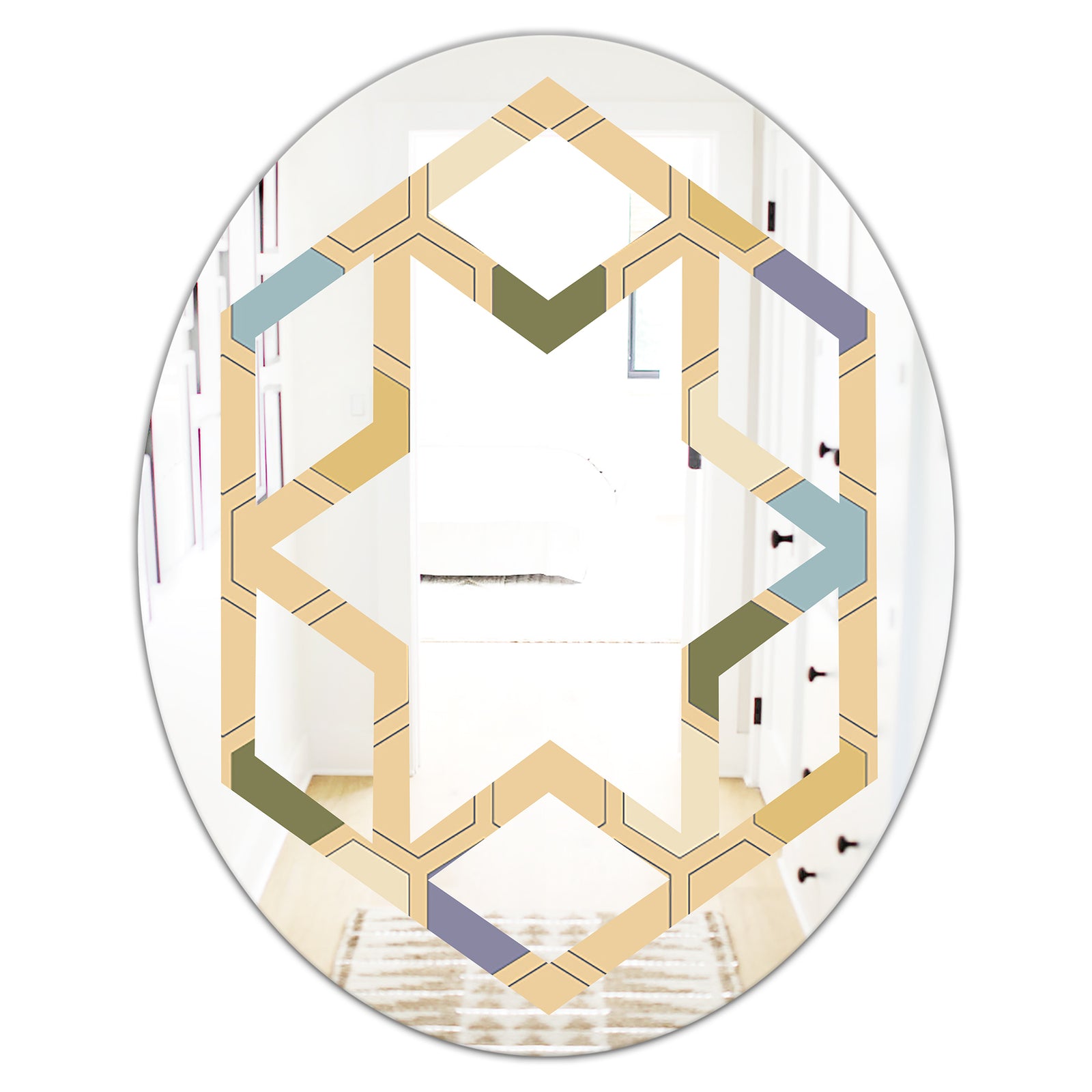 Retro Hexagon PatternX - Modern Round or Oval Wall Mirror - Hexagon Star