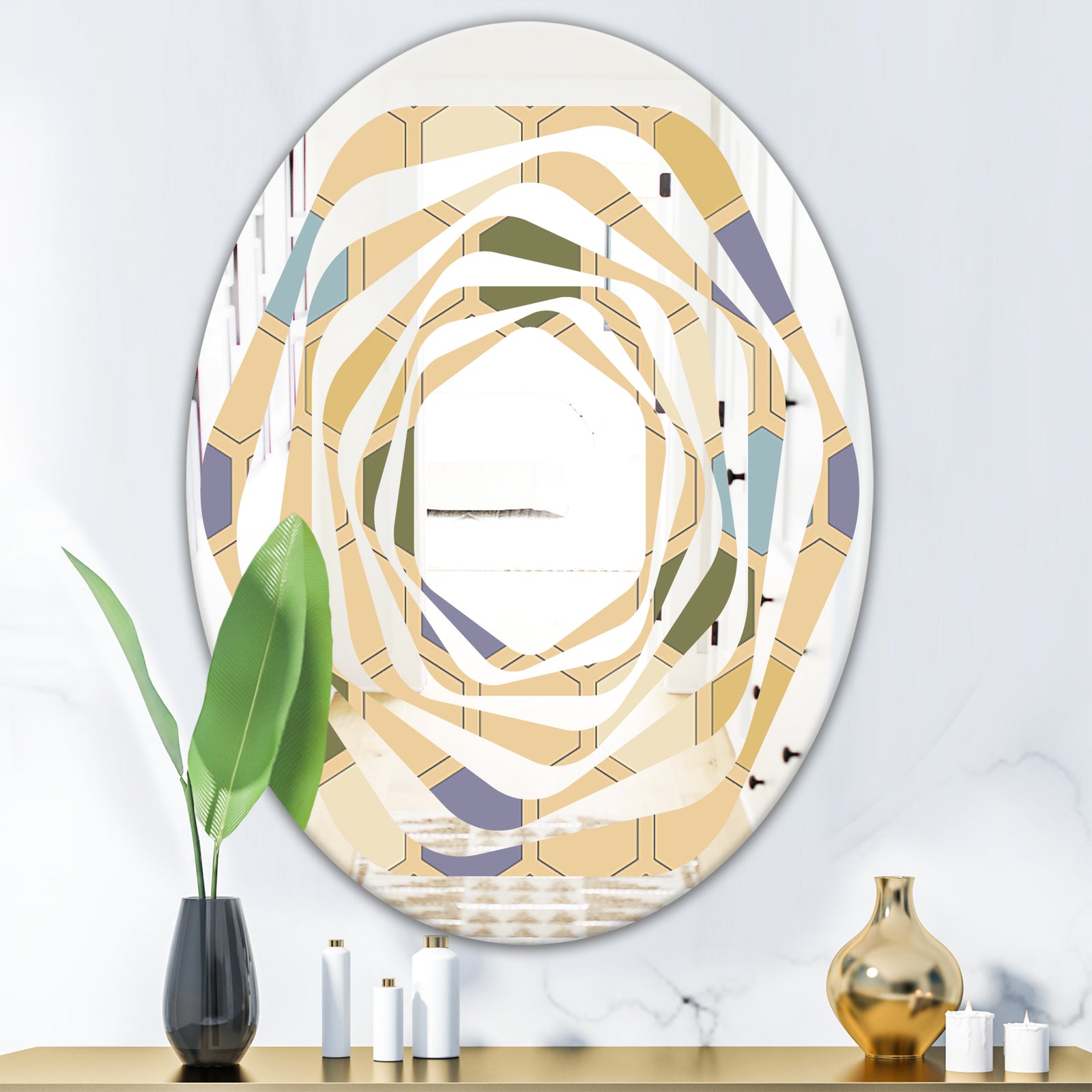 Retro Hexagon PatternX - Modern Round or Oval Wall Mirror - Whirl