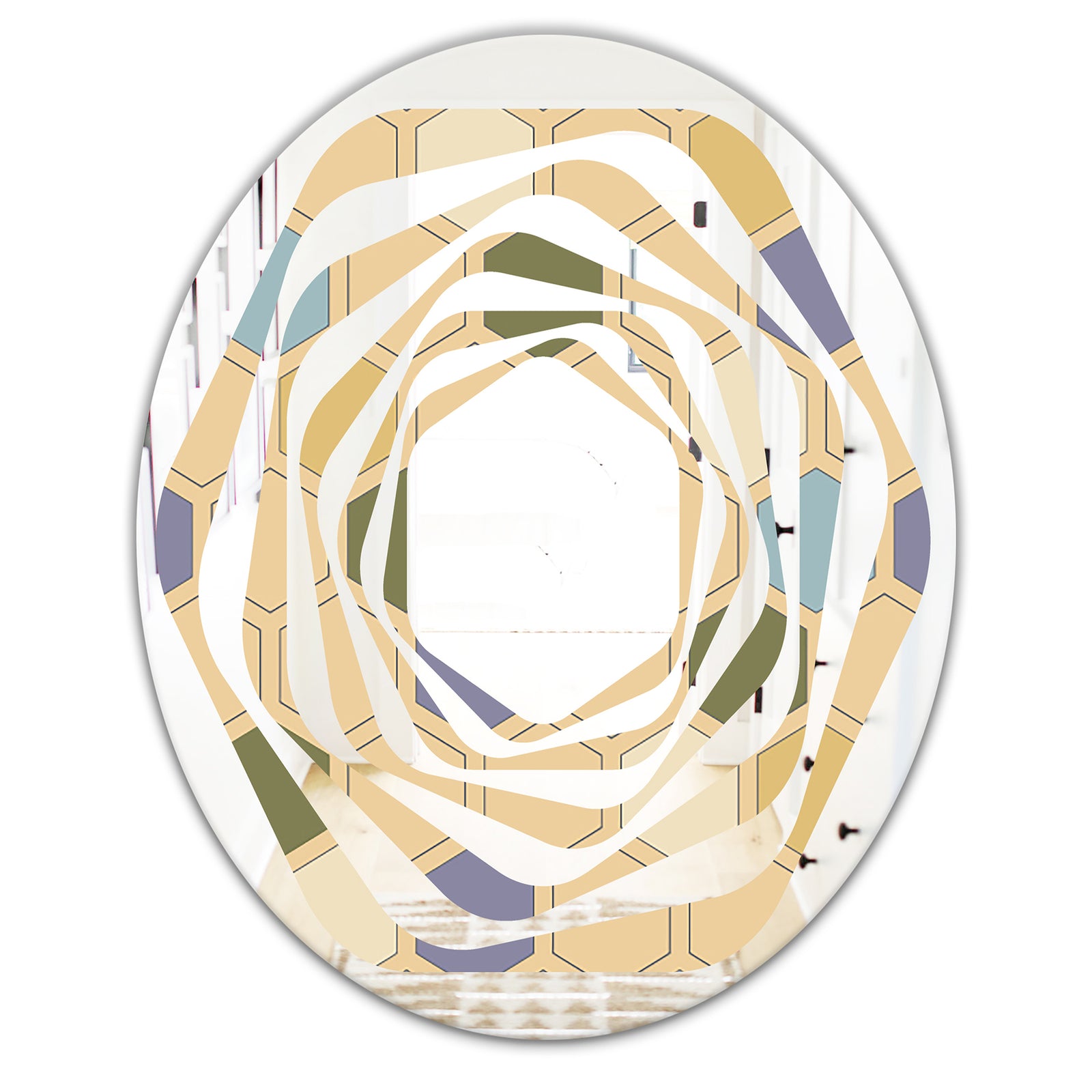 Retro Hexagon PatternX - Modern Round or Oval Wall Mirror - Whirl