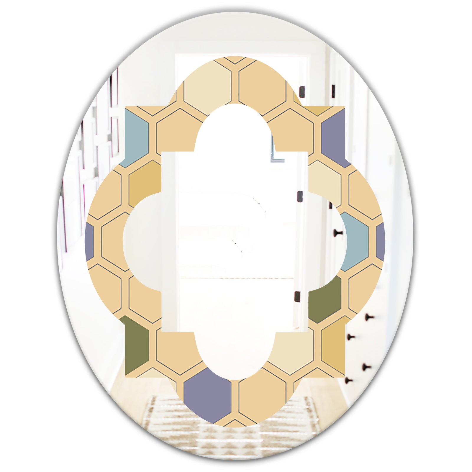 Retro Hexagon PatternX - Modern Round or Oval Wall Mirror - Quatrefoil