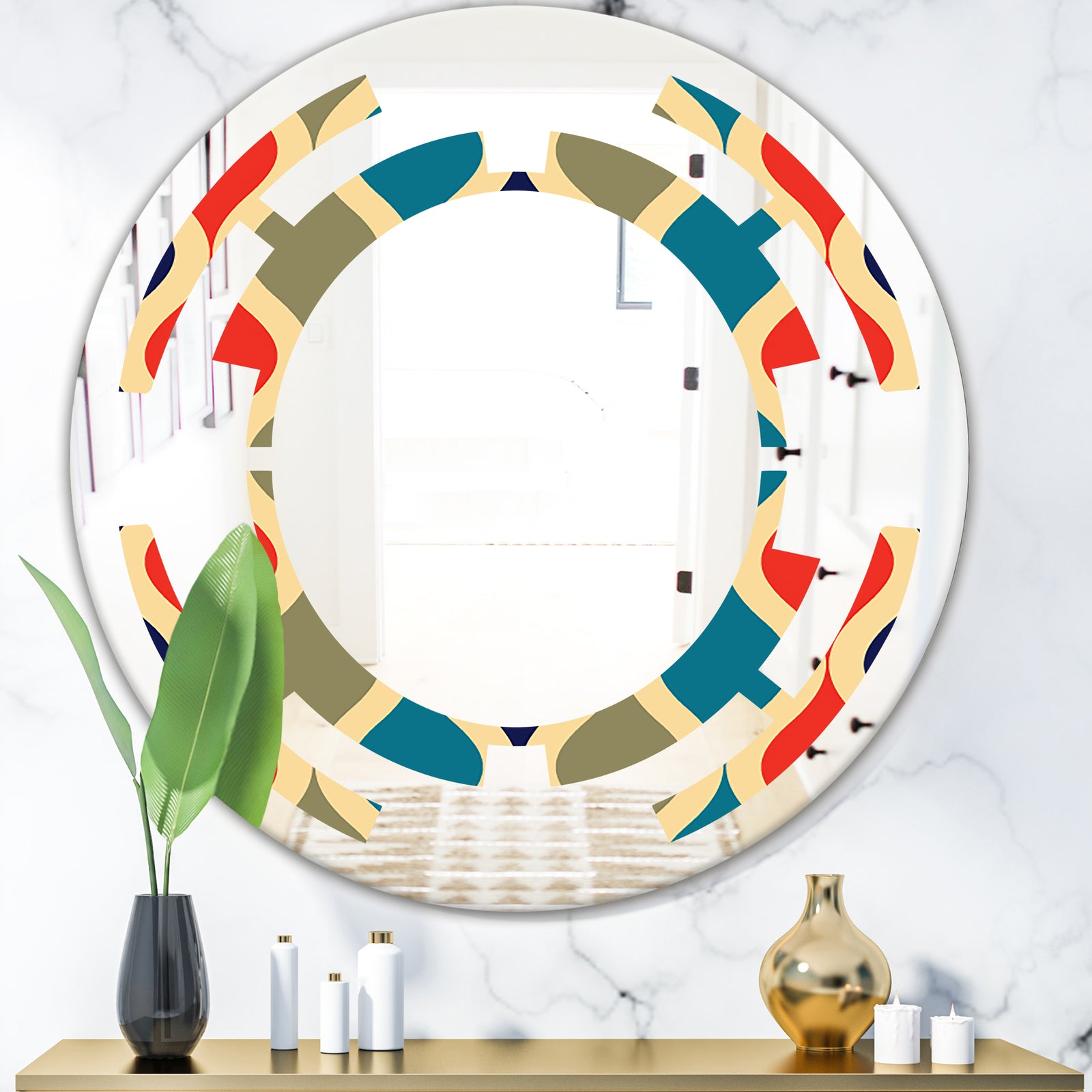 Retro Ornamental Design VI - Modern Round or Oval Wall Mirror - Space