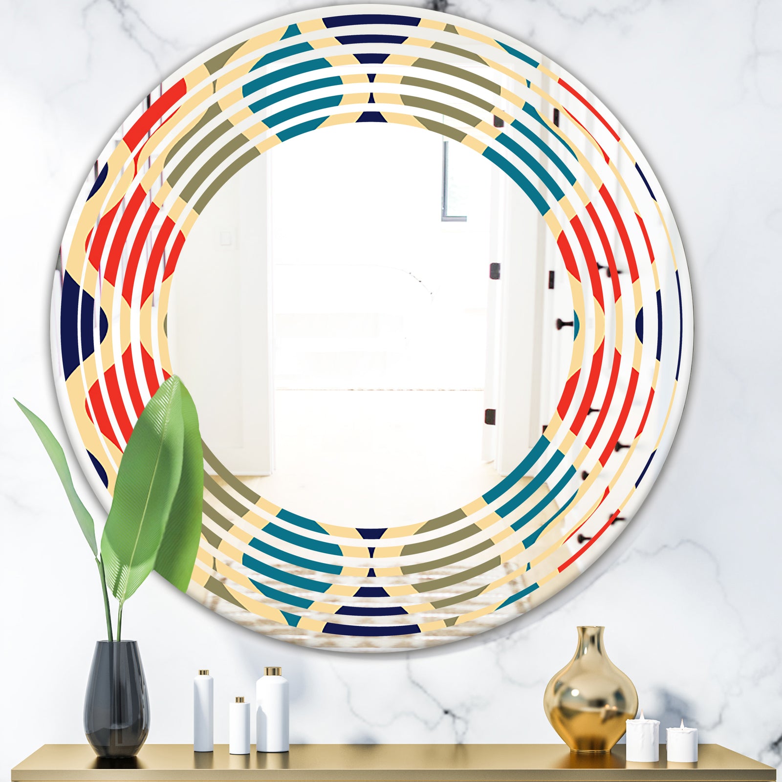 Retro Ornamental Design VI - Modern Round or Oval Wall Mirror - Wave