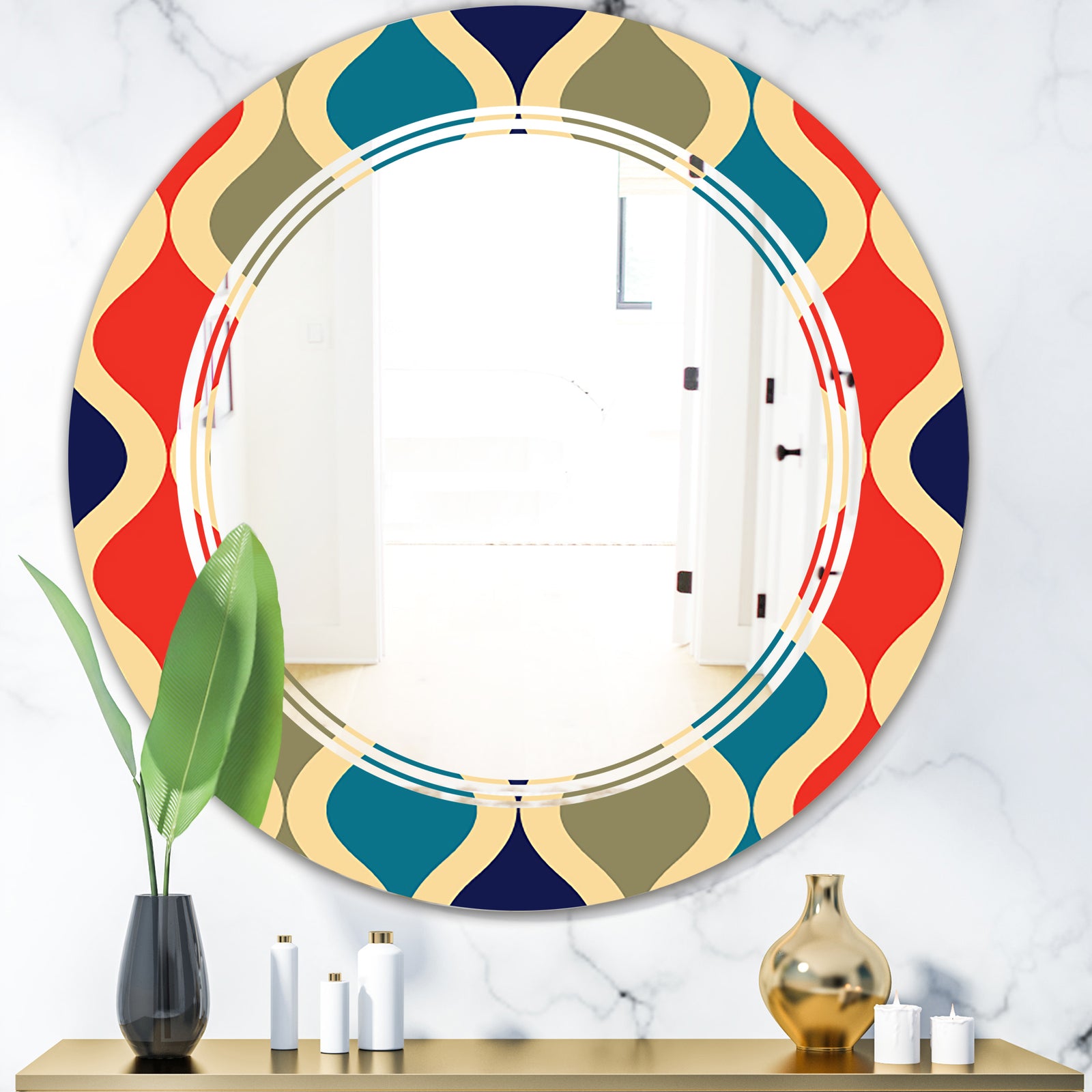 Retro Ornamental Design VI - Modern Round or Oval Wall Mirror - Triple C