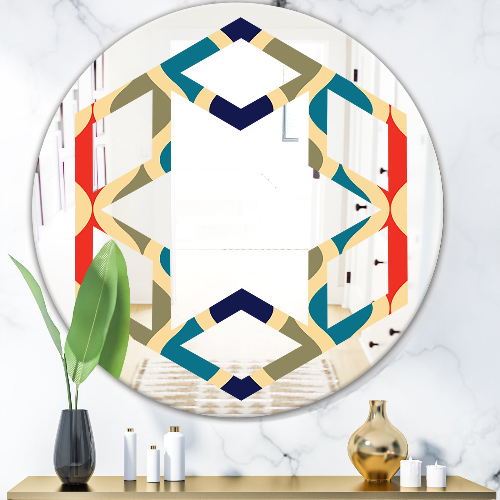 Retro Ornamental Design VI - Modern Round or Oval Wall Mirror - Hexagon Star