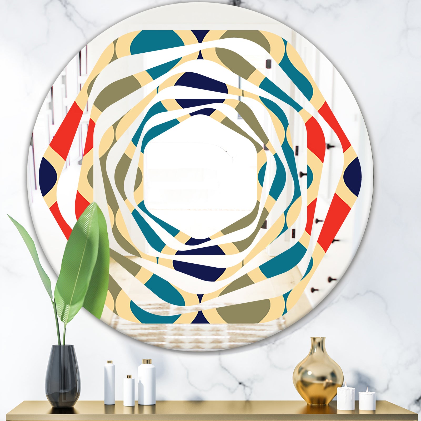 Retro Ornamental Design VI - Modern Round or Oval Wall Mirror - Whirl