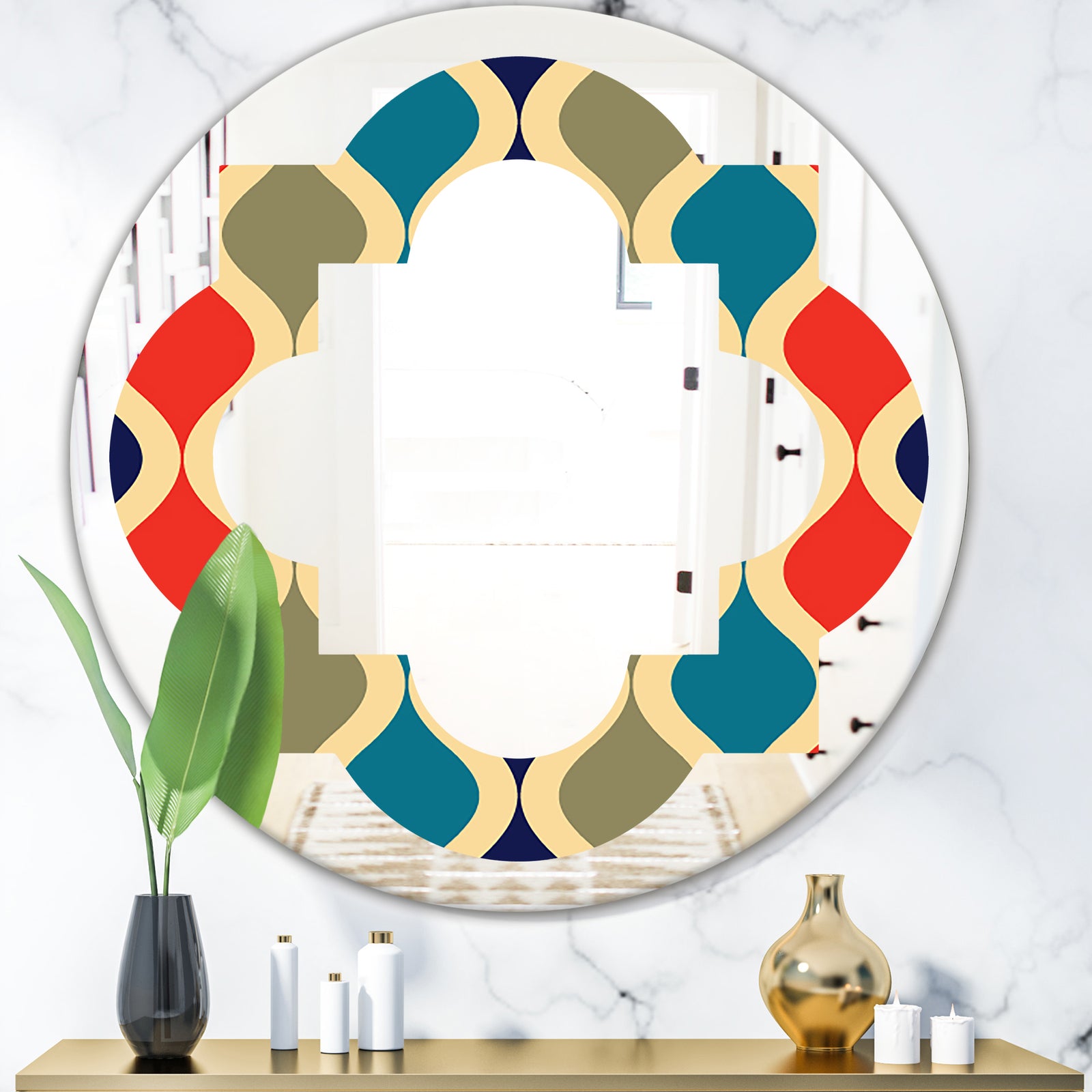 Retro Ornamental Design VI - Modern Round or Oval Wall Mirror - Quatrefoil