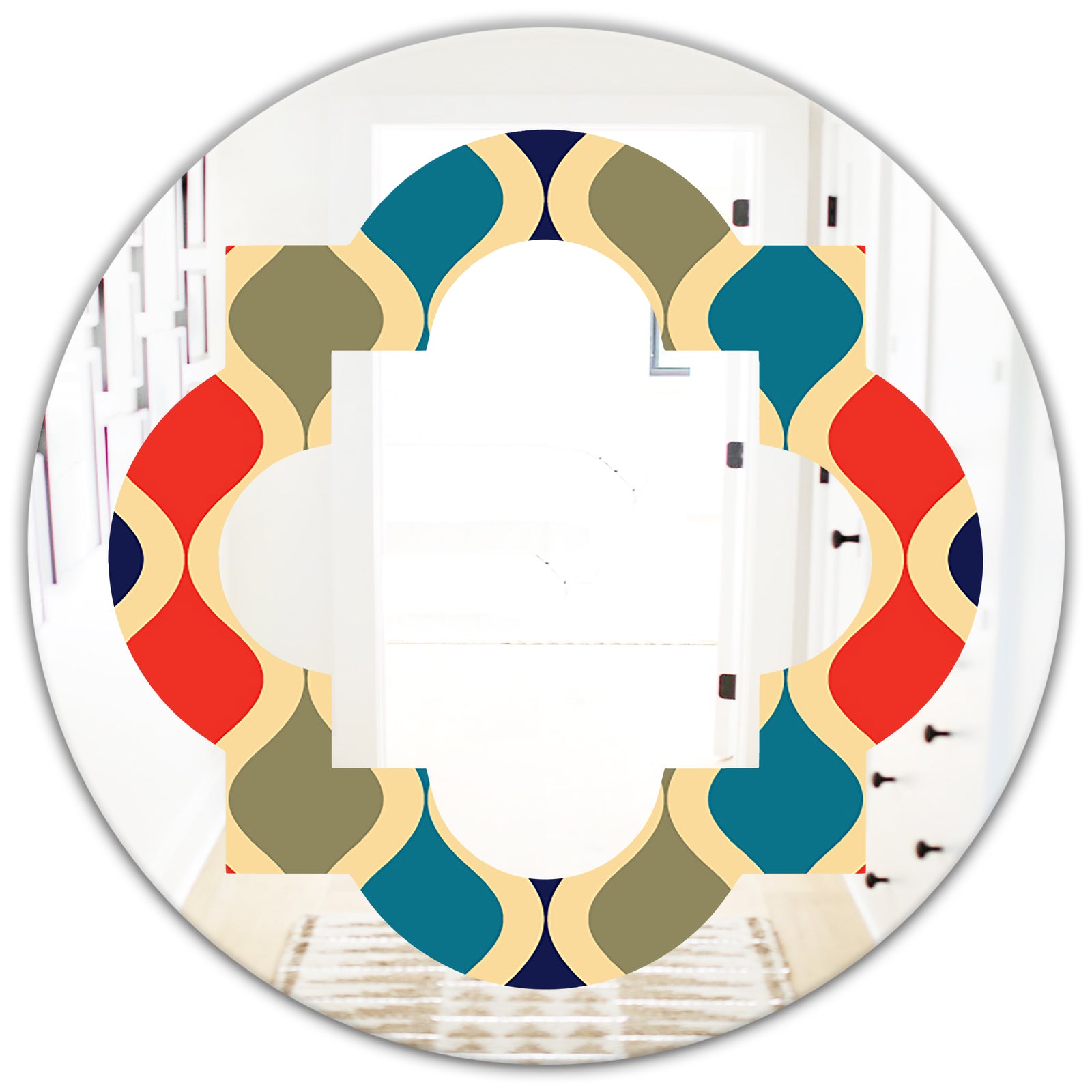 Retro Ornamental Design VI - Modern Round or Oval Wall Mirror - Quatrefoil