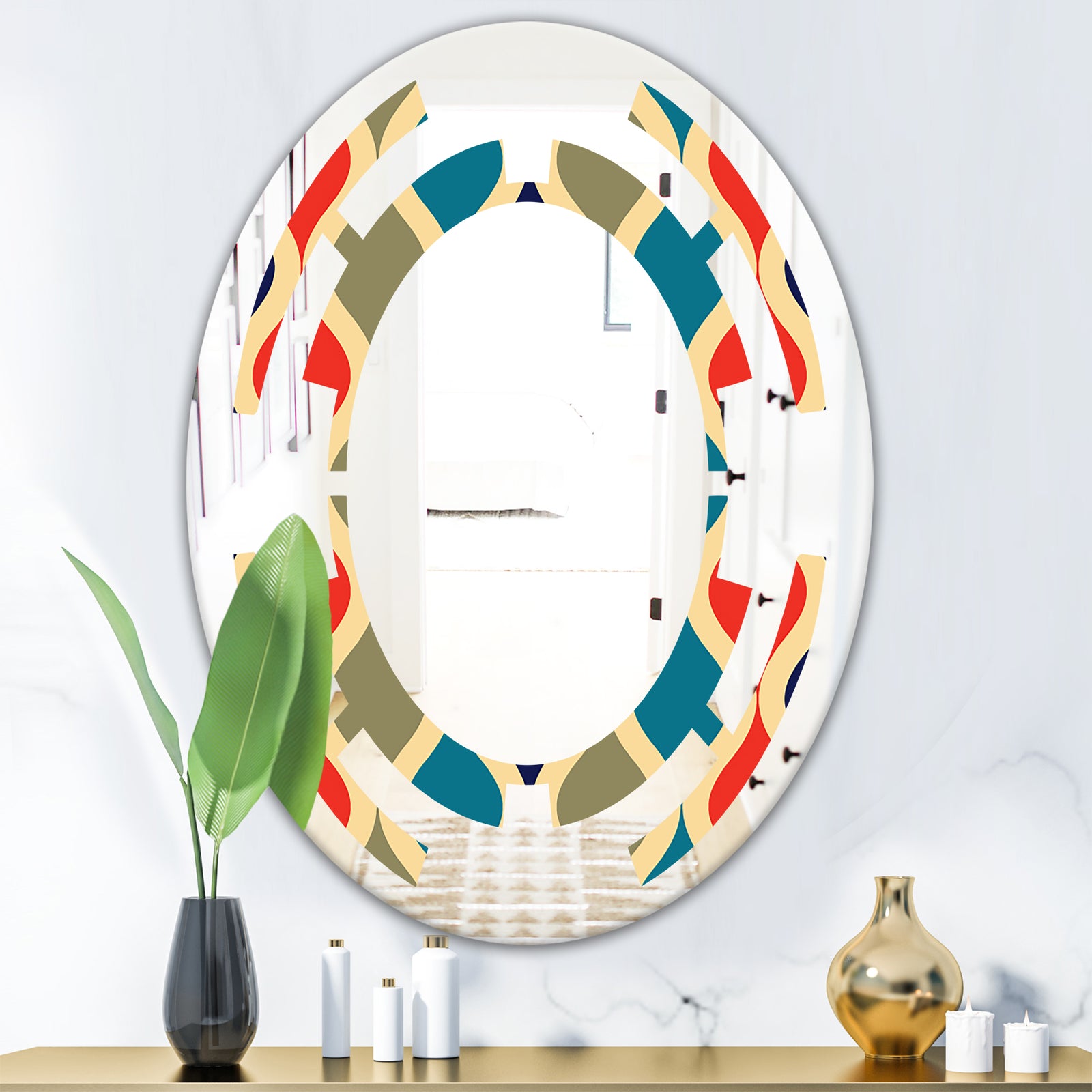 Retro Ornamental Design VI - Modern Round or Oval Wall Mirror - Space