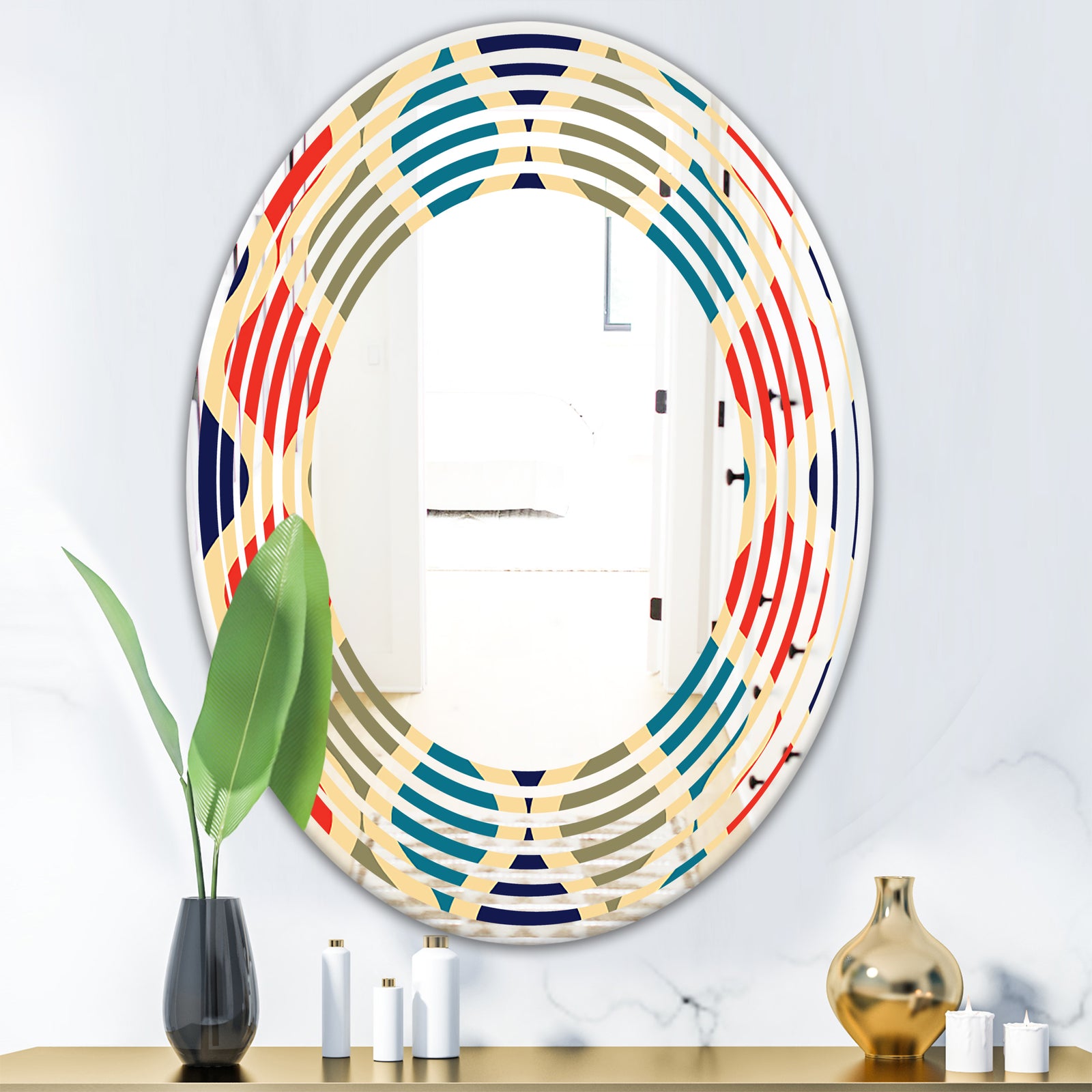 Retro Ornamental Design VI - Modern Round or Oval Wall Mirror - Wave