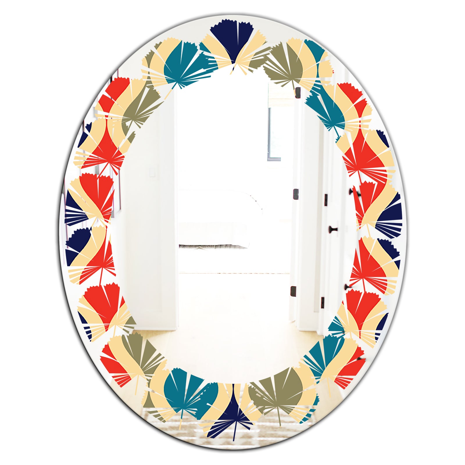 Retro Ornamental Design VI - Modern Round or Oval Wall Mirror - Leaves