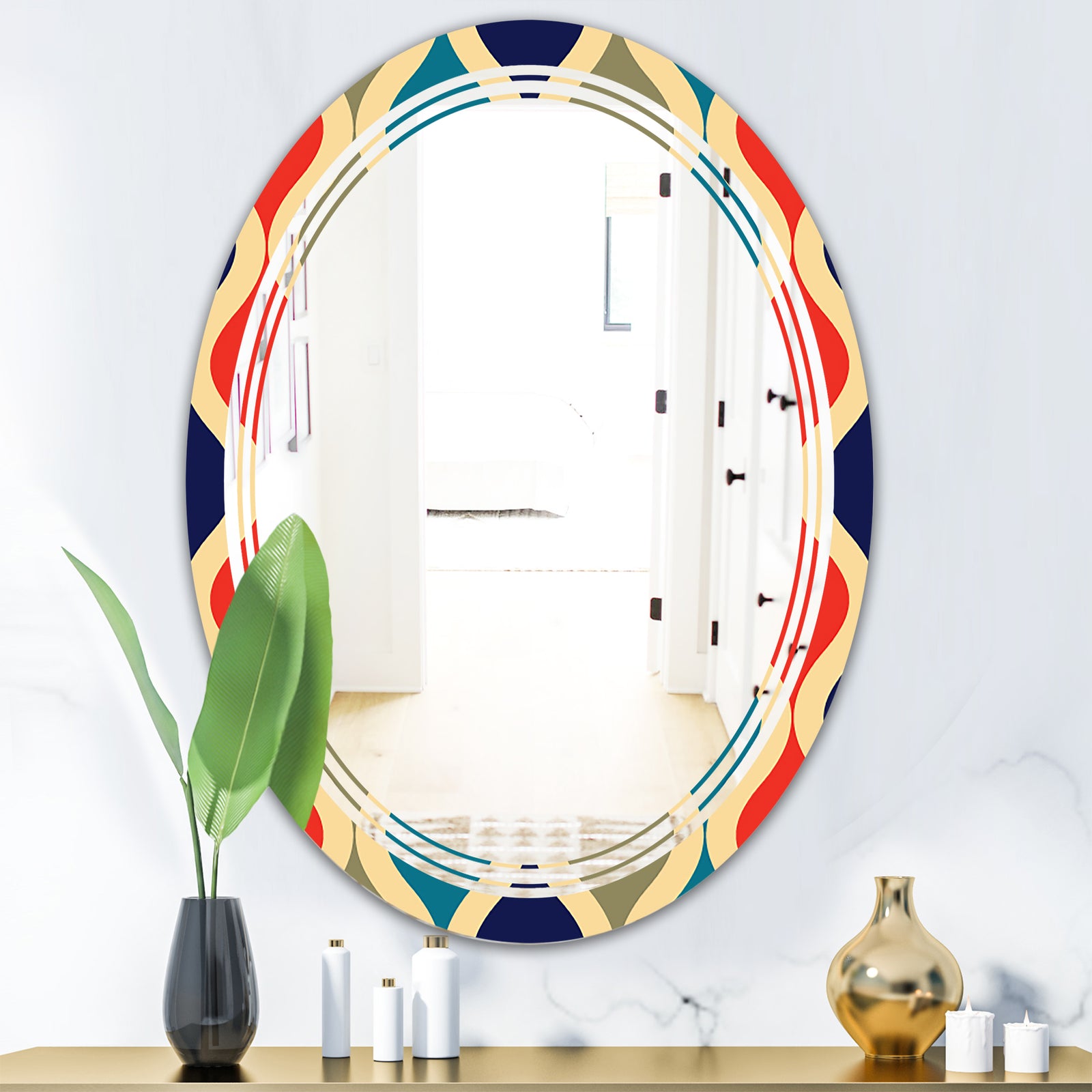 Retro Ornamental Design VI - Modern Round or Oval Wall Mirror - Triple C