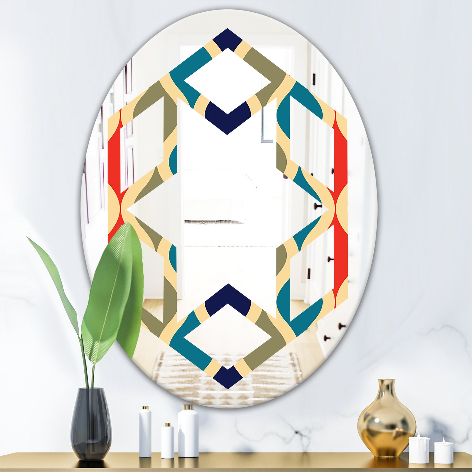 Retro Ornamental Design VI - Modern Round or Oval Wall Mirror - Hexagon Star