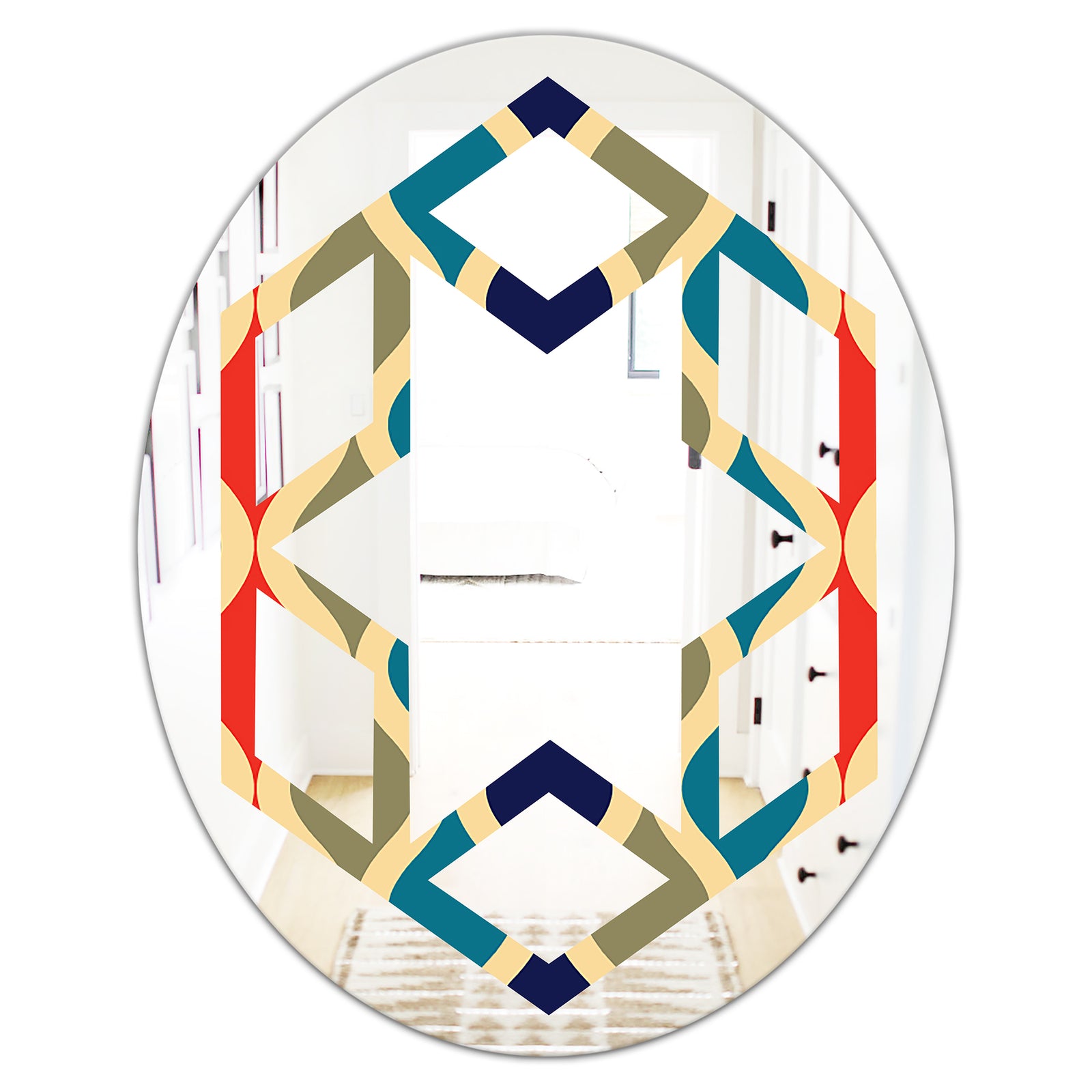Retro Ornamental Design VI - Modern Round or Oval Wall Mirror - Hexagon Star