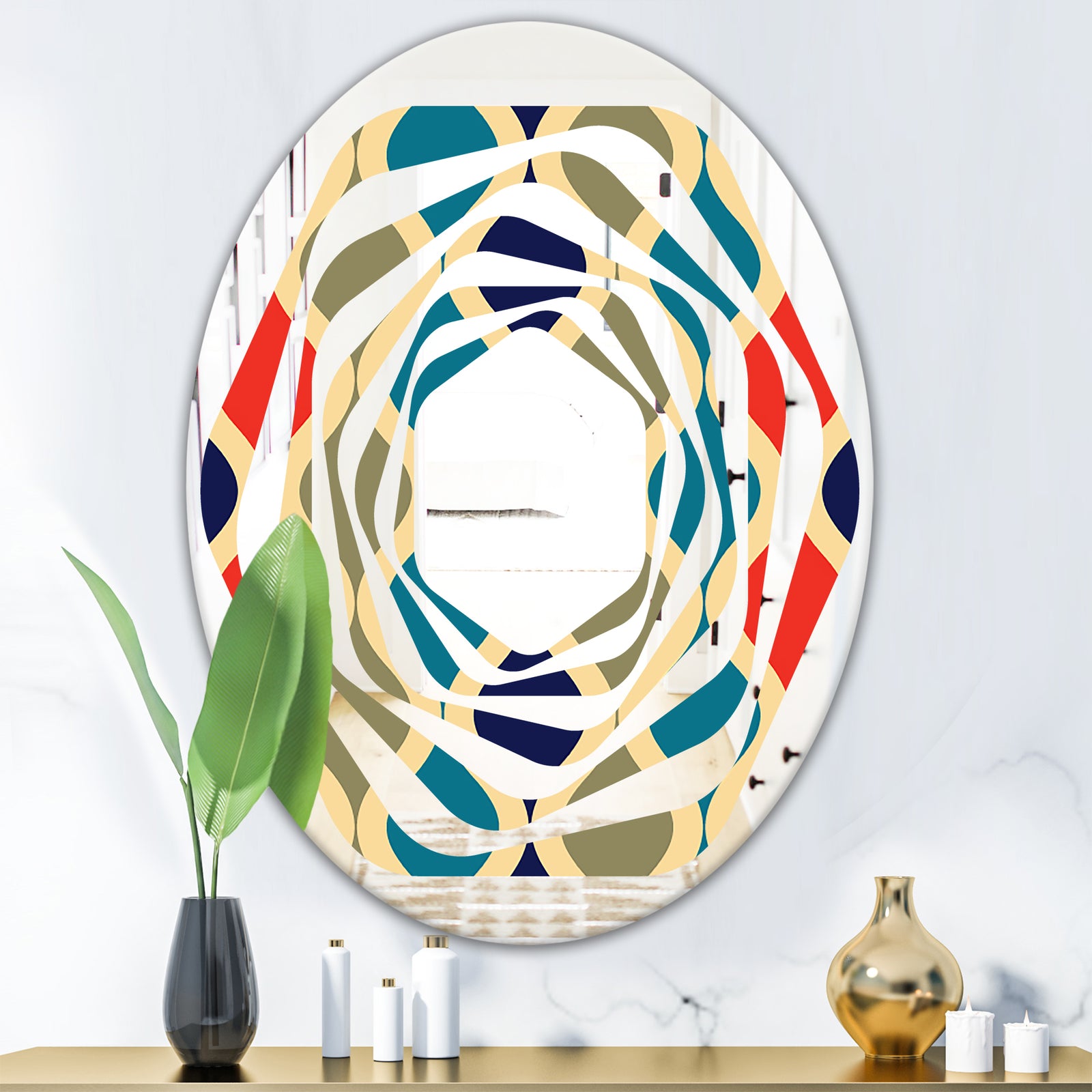 Retro Ornamental Design VI - Modern Round or Oval Wall Mirror - Whirl