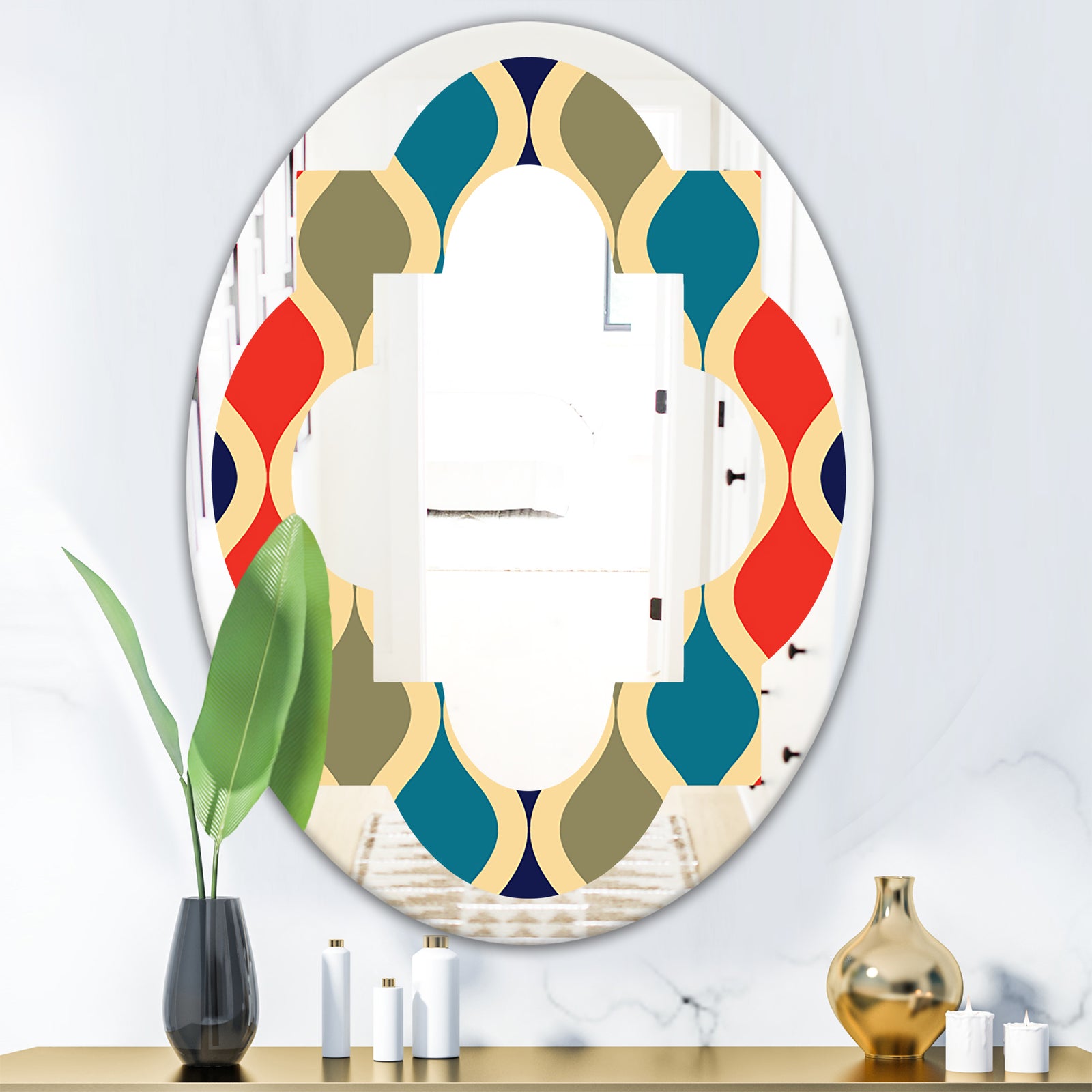 Retro Ornamental Design VI - Modern Round or Oval Wall Mirror - Quatrefoil