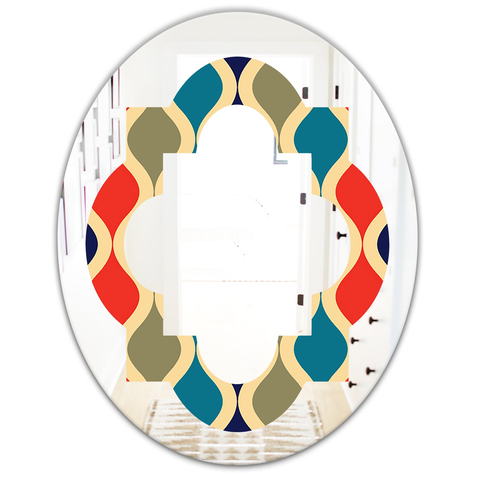 Retro Ornamental Design VI - Modern Round or Oval Wall Mirror - Quatrefoil