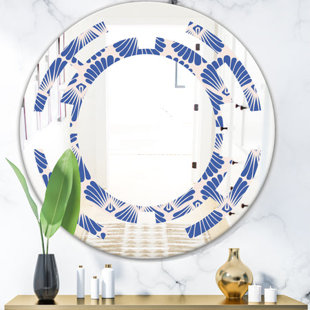 Retro Blue Waves - Modern Round or Oval Wall Mirror - Space