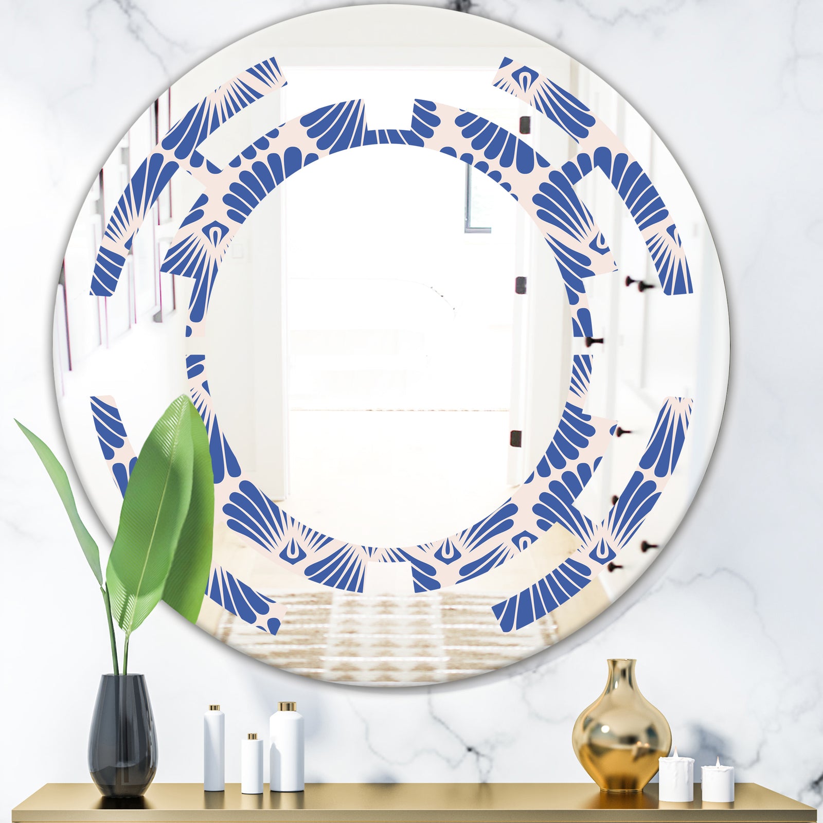 Retro Blue Waves - Modern Round or Oval Wall Mirror - Space