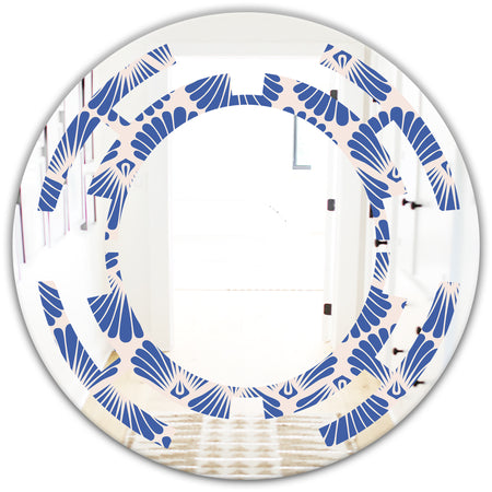 Retro Blue Waves - Modern Round or Oval Wall Mirror - Space
