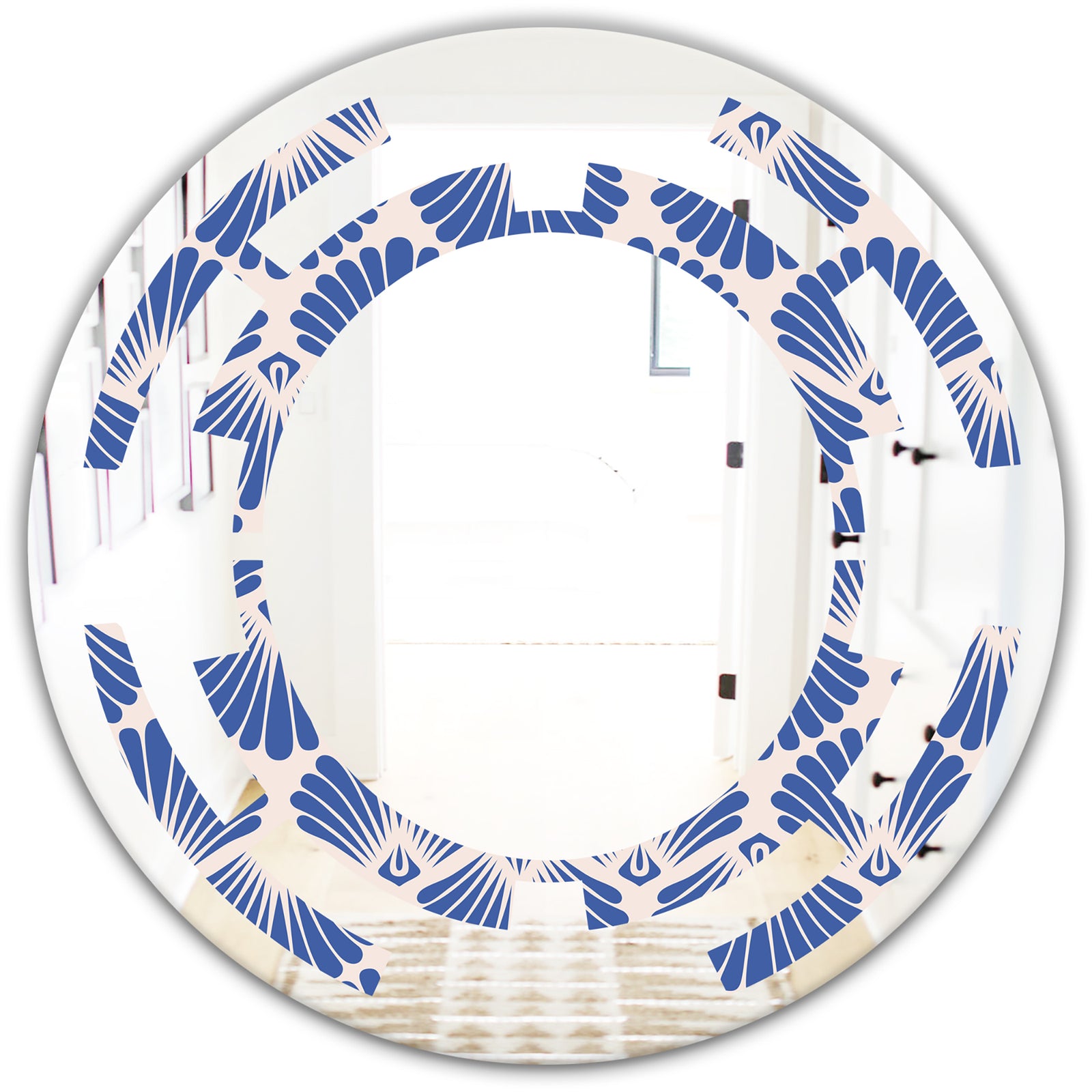 Retro Blue Waves - Modern Round or Oval Wall Mirror - Space