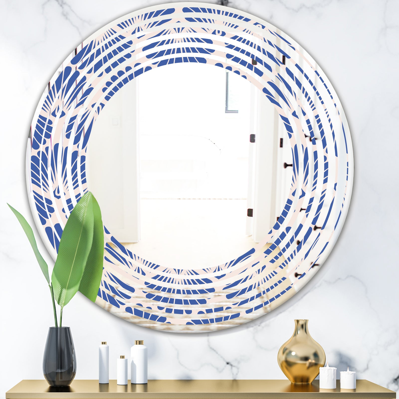 Retro Blue Waves - Modern Round or Oval Wall Mirror - Wave
