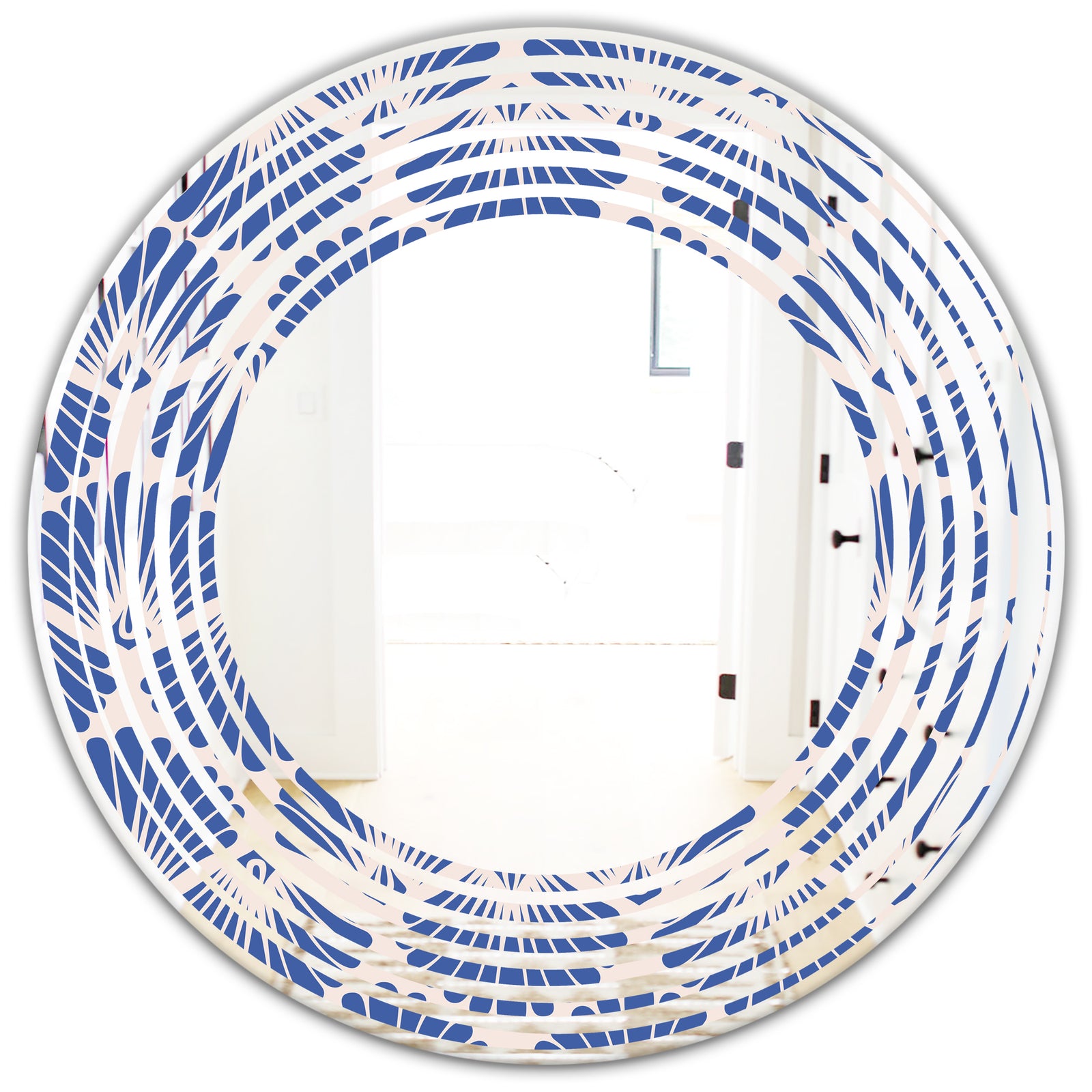 Retro Blue Waves - Modern Round or Oval Wall Mirror - Wave