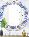 Retro Blue Waves - Modern Round or Oval Wall Mirror - Leaves