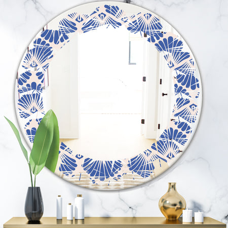Retro Blue Waves - Modern Round or Oval Wall Mirror - Leaves